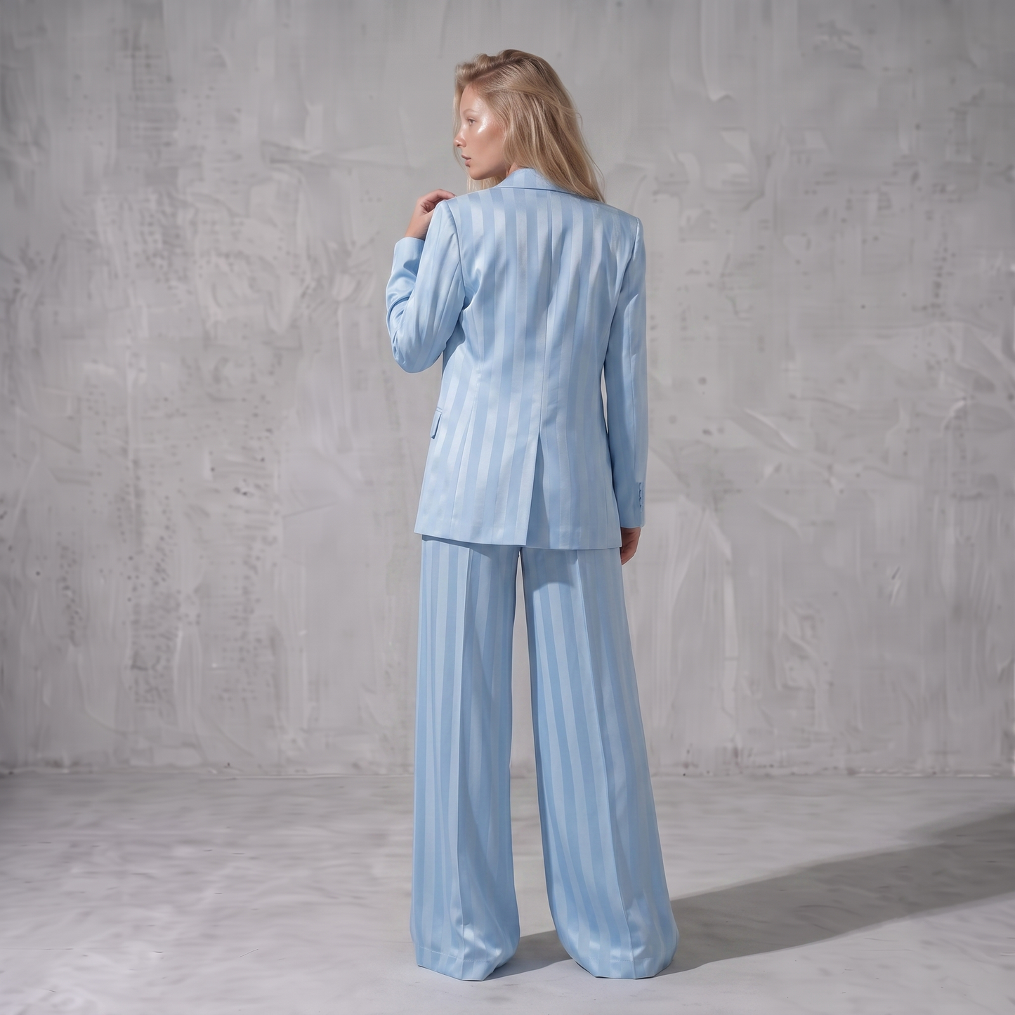 Sky Blue Brocade Satin Stripe Suit Set