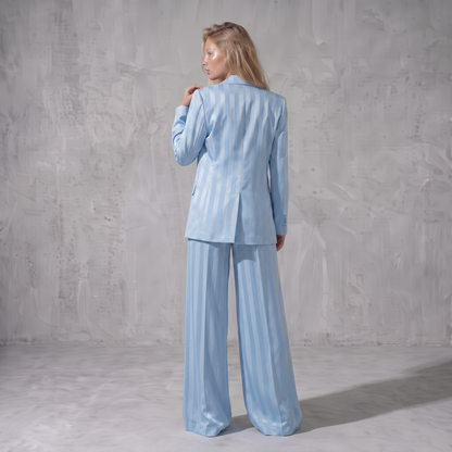 Sky Blue Brocade Satin Stripe Suit Set
