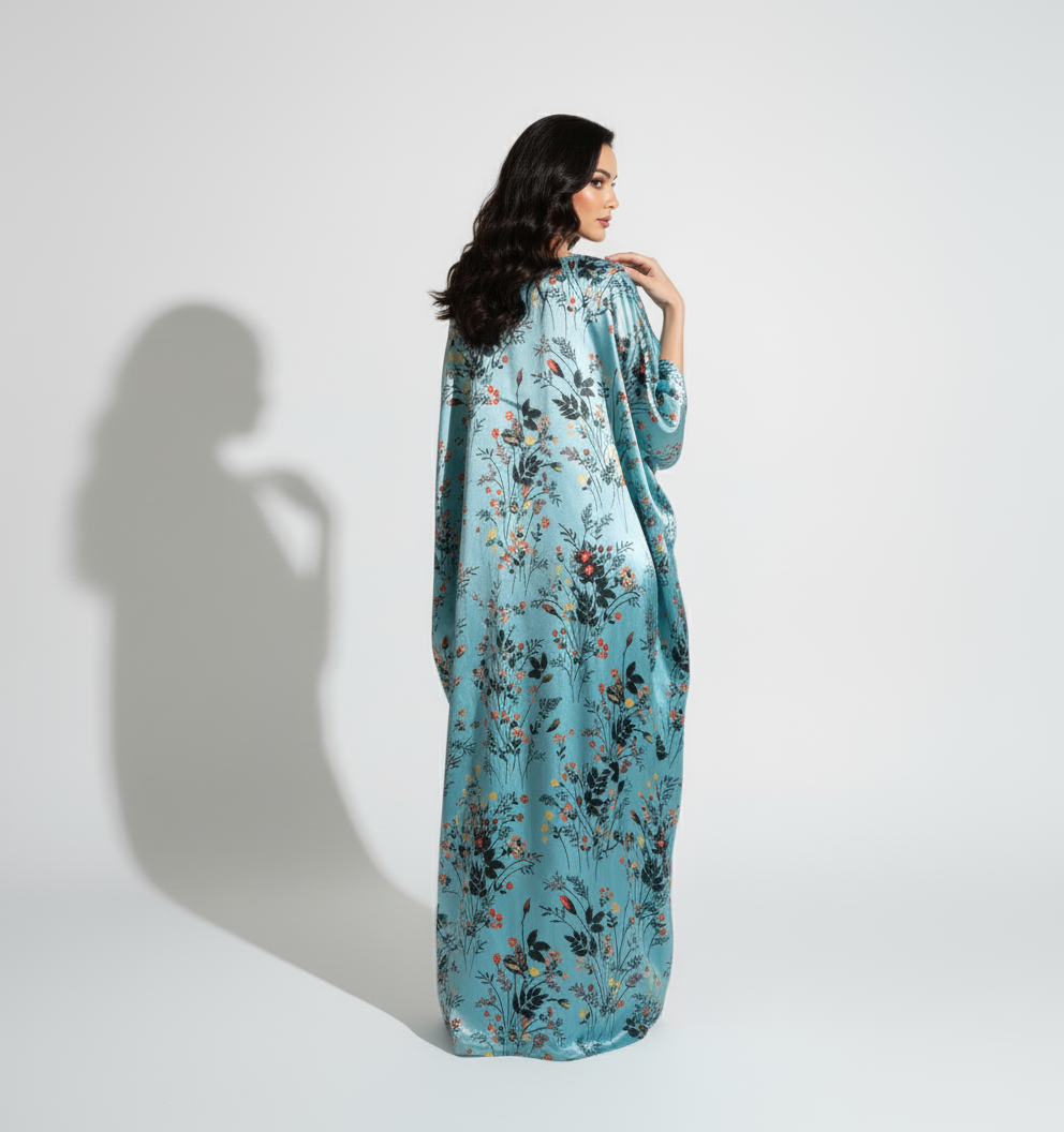 Luxe Floral Charmeuse Silk Kaftan Dress