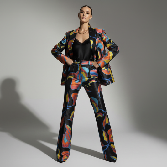Abstract Brocade Silk Pantsuit