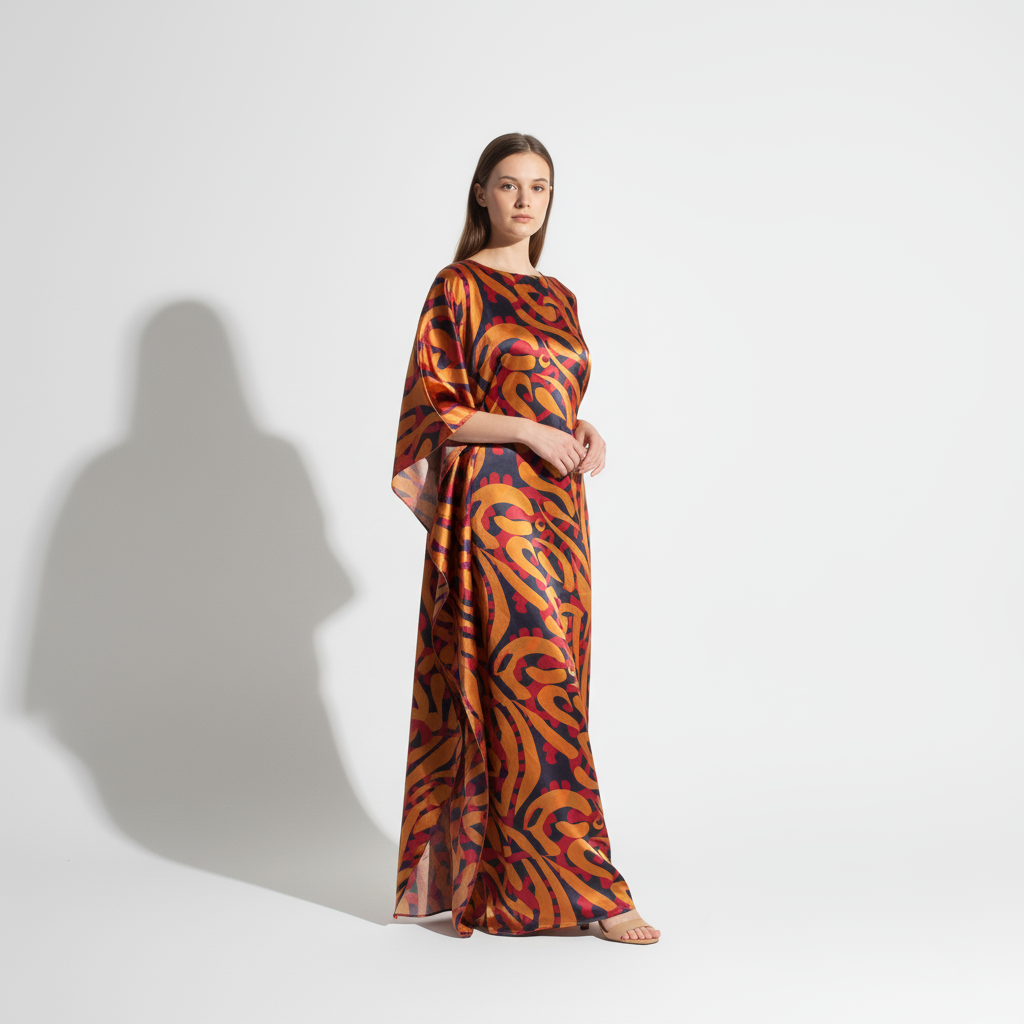 Abstract Print Charmeuse Silk Kaftan
