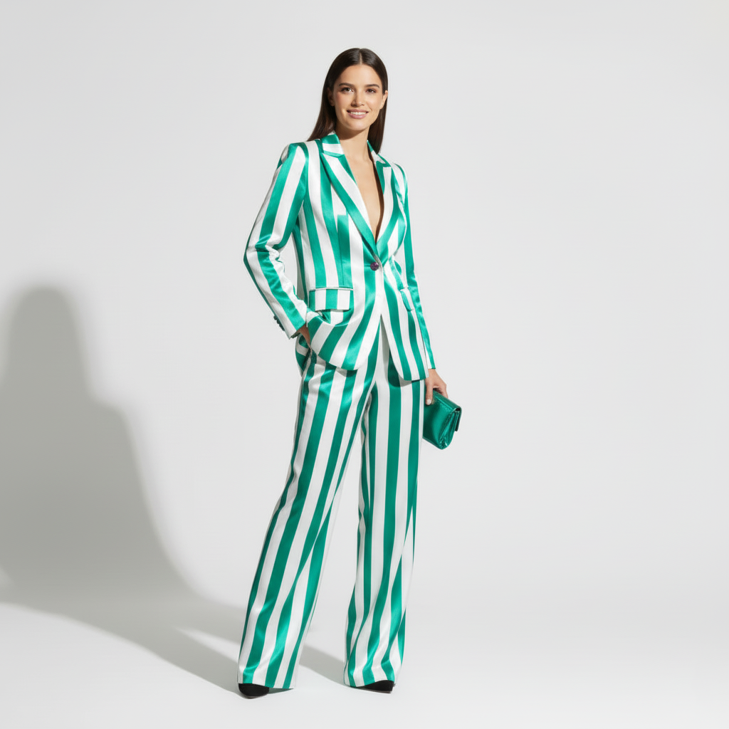 Luxury Silk Stripe Suit Set