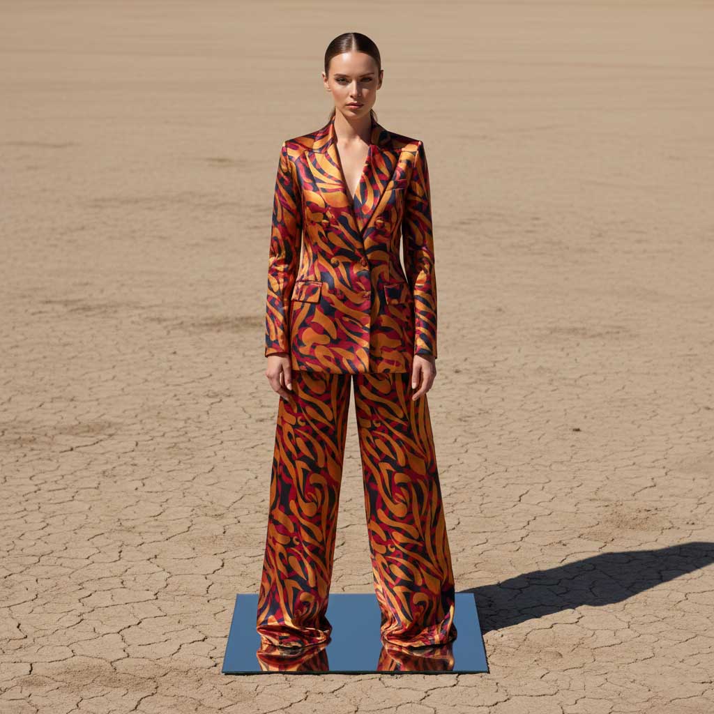 Bold Orange Flame Print Suit