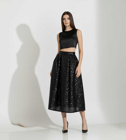Black Sequin Midi Skirt Set
