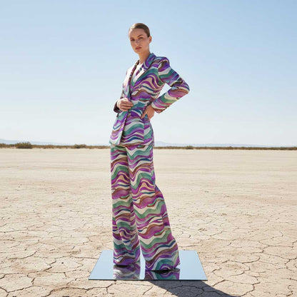 Wave Print Blazer & Wide Leg Trousers
