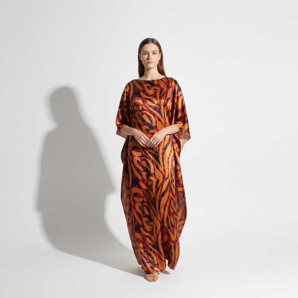 Abstract Print Charmeuse Silk Kaftan