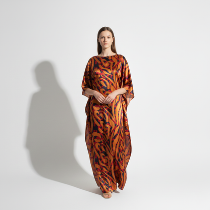Abstract Print Charmeuse Silk Kaftan