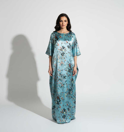 Luxe Floral Charmeuse Silk Kaftan Dress