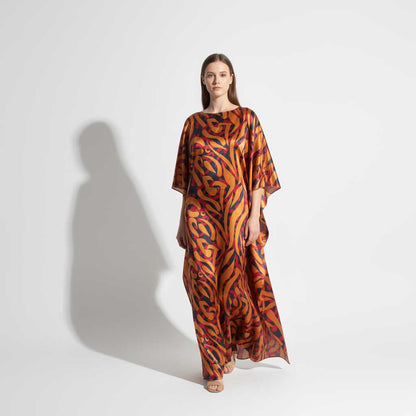 Abstract Print Charmeuse Silk Kaftan