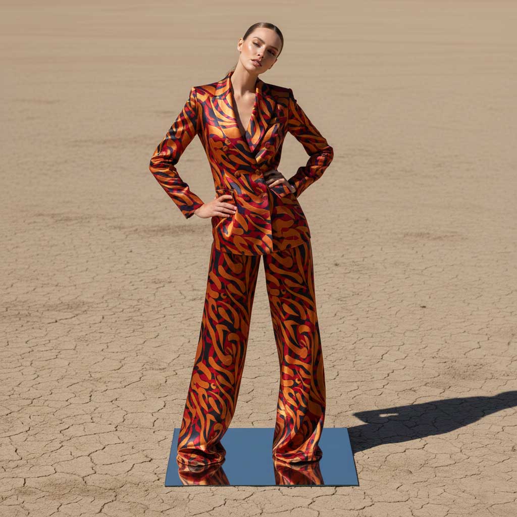 Bold Orange Flame Print Suit