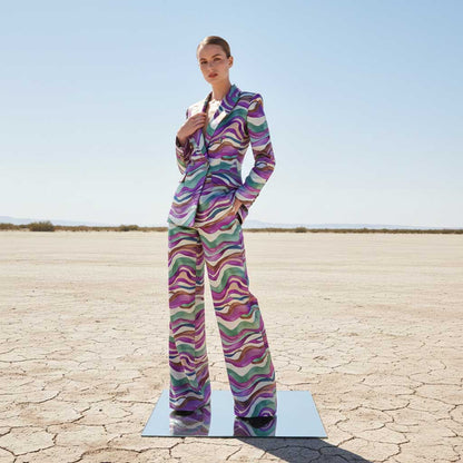 Wave Print Blazer & Wide Leg Trousers