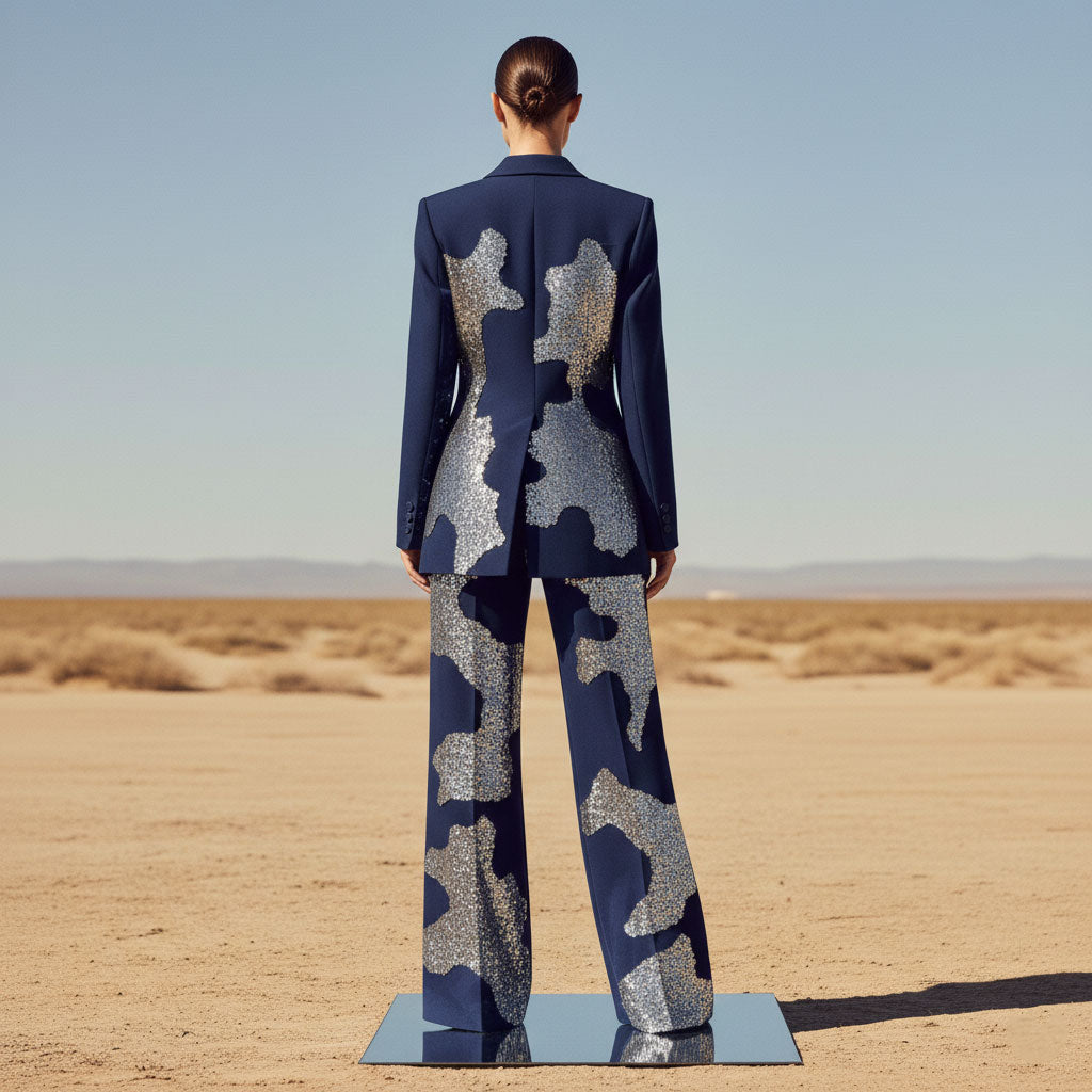 Sequin Applique Navy Blue Suit