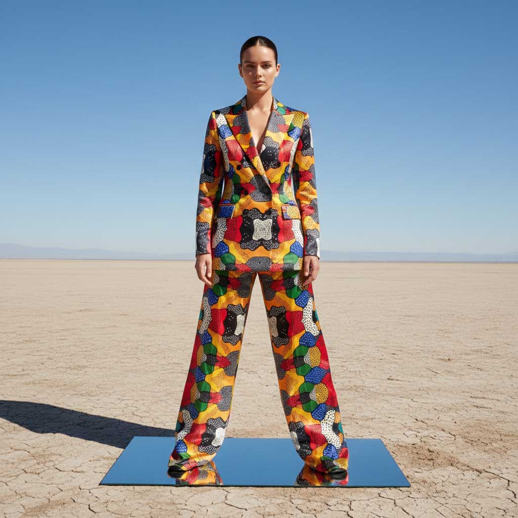 Vibrant Multi-Color Abstract Satin Suit