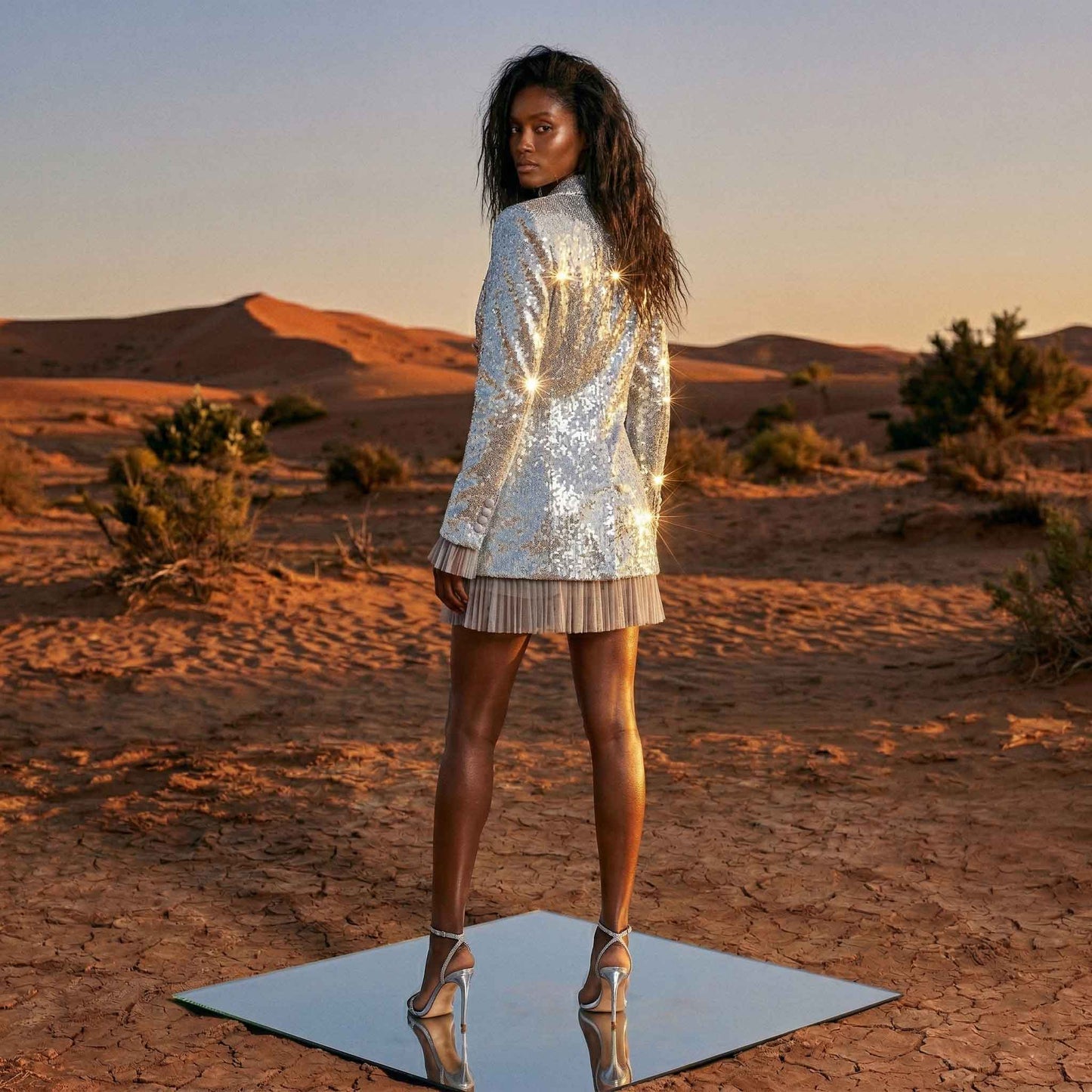 Silver Sequin Double-Breasted Blazer