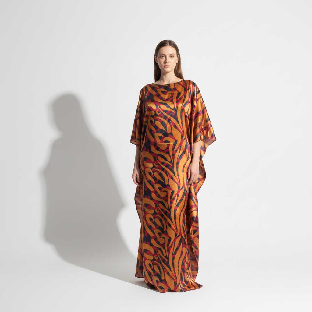 Abstract Print Charmeuse Silk Kaftan