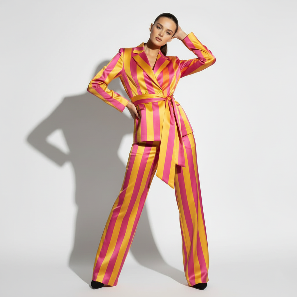 Striped Silk Suit Set