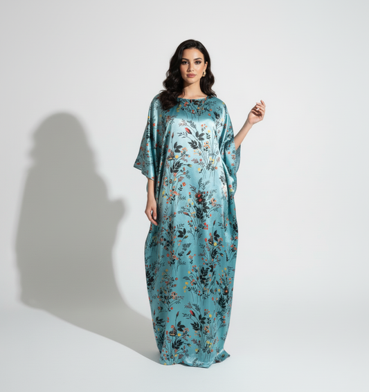 Luxe Floral Charmeuse Silk Kaftan Dress