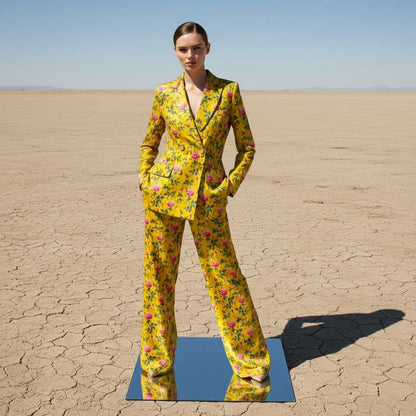 The Rose Garden Velvet 2-Piece Suit - Yellow Mustard