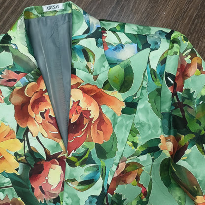 Floral print wide-leg power suit, back view - ARTSAY