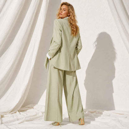 Green linen blend suit set, back view - ARTSAY
