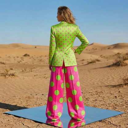 Green and pink polka dot suit, back view - ARTSAY