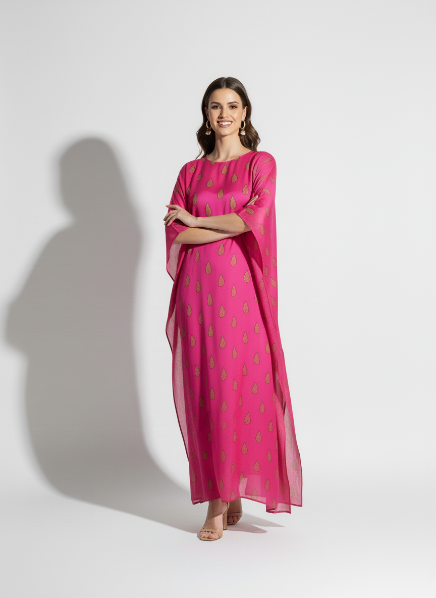 Hot Pink Printed Kaftan