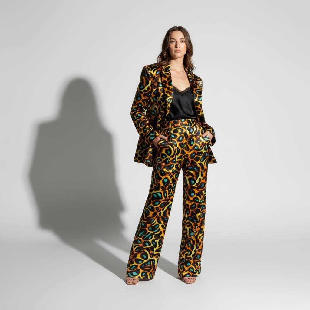 Close-up of leopard print pattern on blazer - ARTSAY