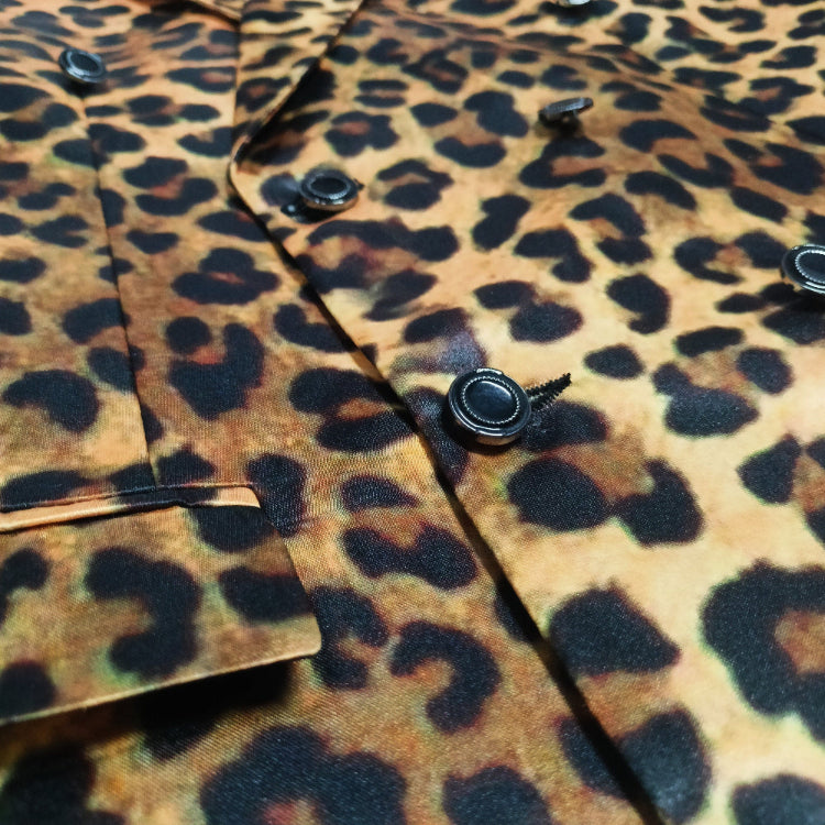 Detail shot of leopard print blazer dress lapel - ARTSAY