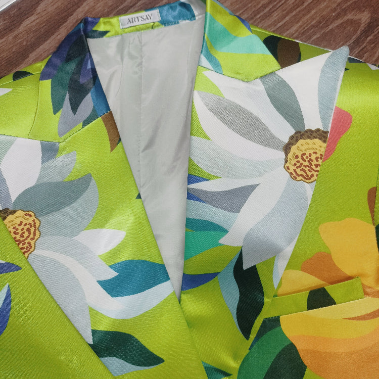 Floral print pant suit, back view - ARTSAY