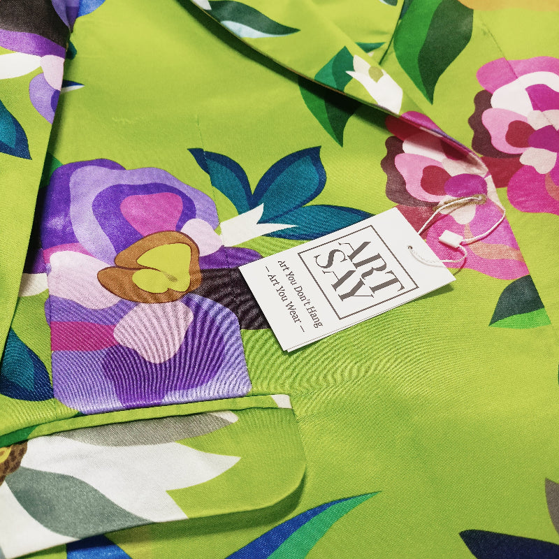Detail shot of floral print blazer lapel - ARTSAY