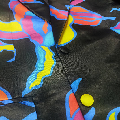Abstract print pant suit, side view - ARTSAY