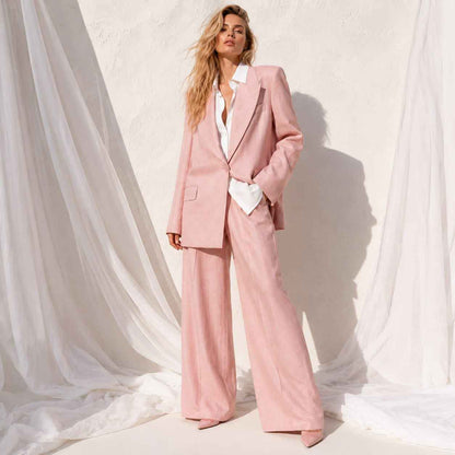 Close-up of pink linen blend blazer fabric - ARTSAY