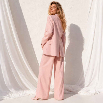 Pink linen blend suit set, back view - ARTSAY
