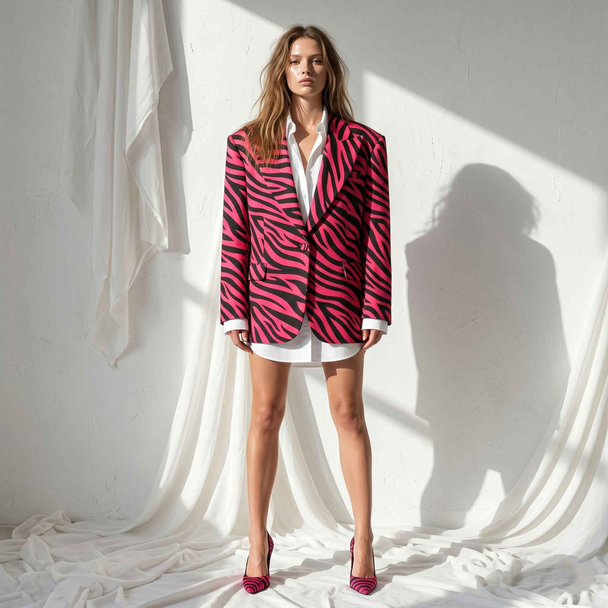 Oversized single-breasted statement blazer, front view - ARTSAY