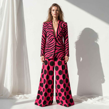 Woman wearing zebra polka dot print suit, styled look - ARTSAY