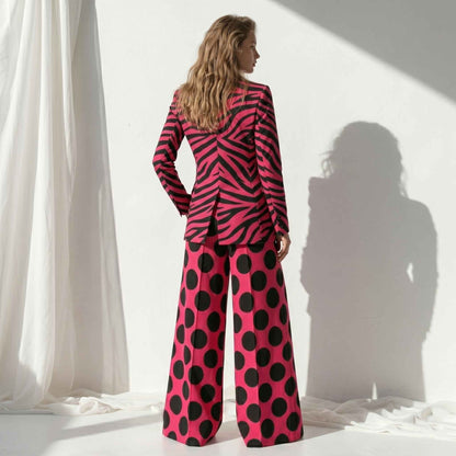 Close-up of zebra and polka dot print pattern on blazer - ARTSAY