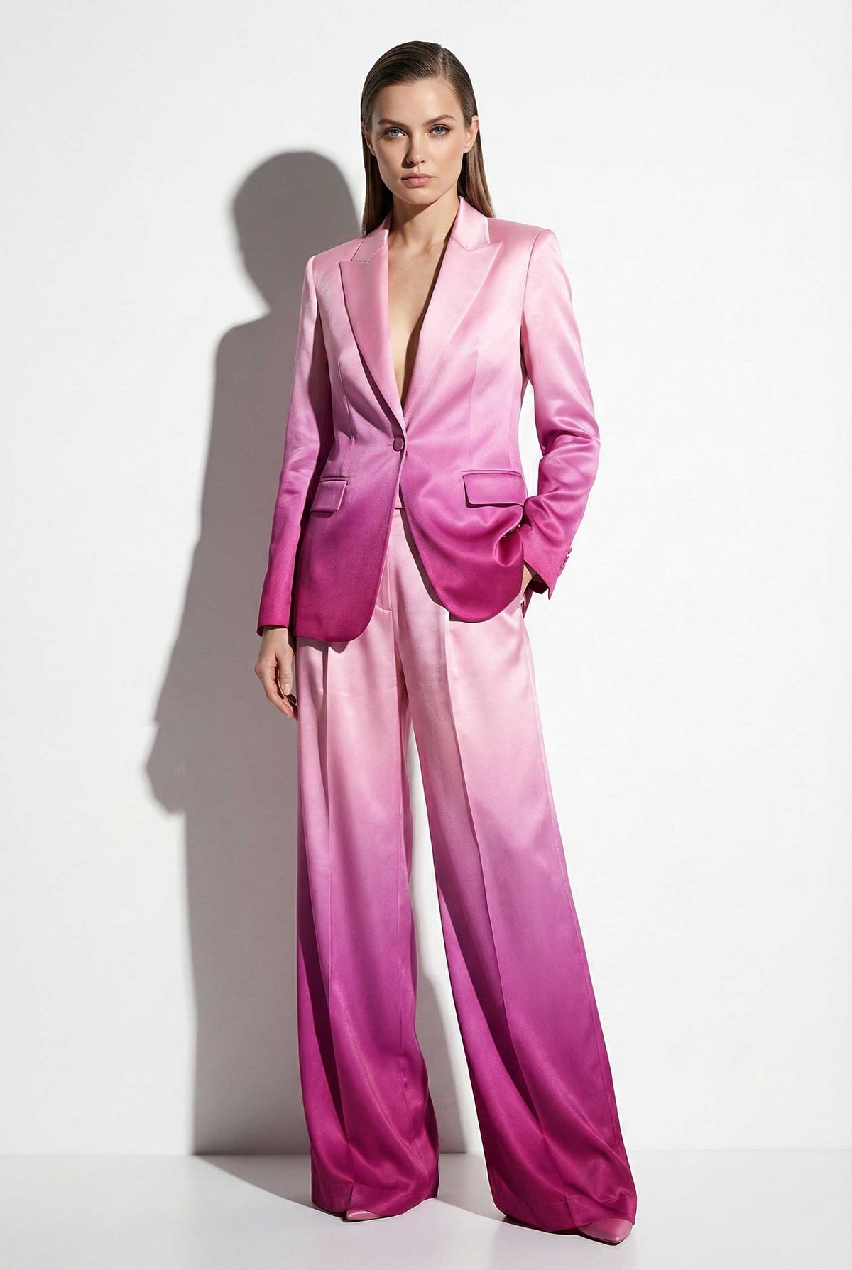 Close-up of pink ombre gradient on blazer fabric - ARTSAY