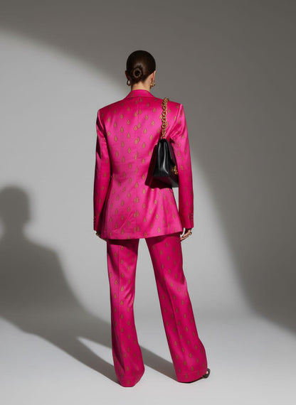 Pink printed pant suit, back view - ARTSAY