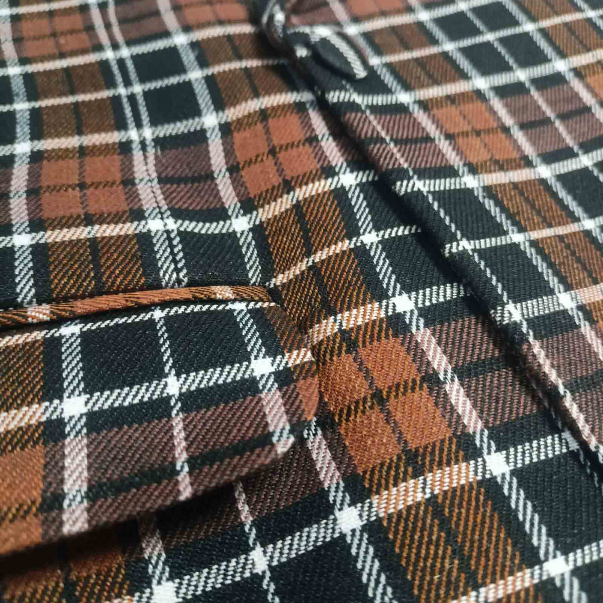 Detail shot of plaid blazer lapel and buttons - ARTSAY