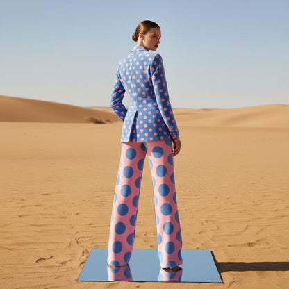 Close-up of polka dot pattern on velvet blazer - ARTSAY