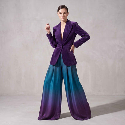 Purple Velvet Blazer & Ombré Palazzo Suit Set