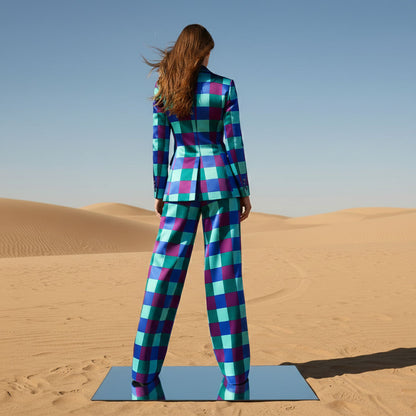 Checkered wide leg pant suit, back view - ARTSAY