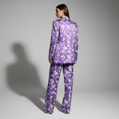 Close-up of purple print pattern on blazer - ARTSAY