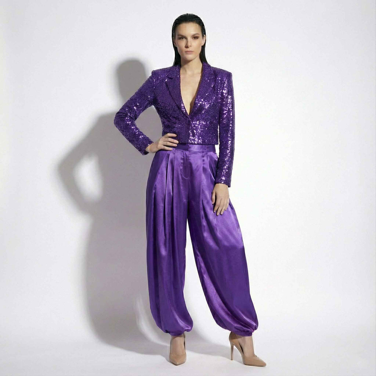 Sequin blazer and palazzo set, back view - ARTSAY