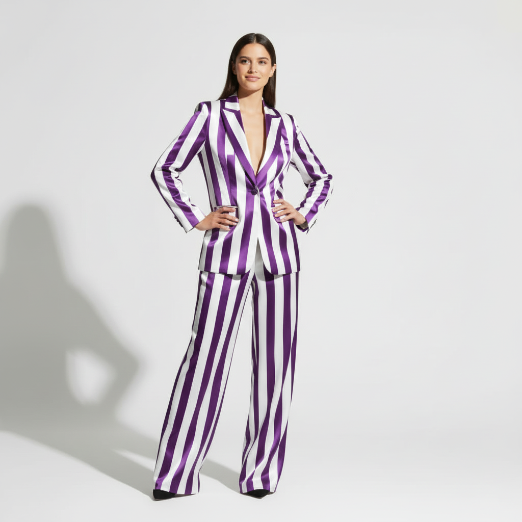 Woman wearing striped pant suit, styled look - ARTSAY