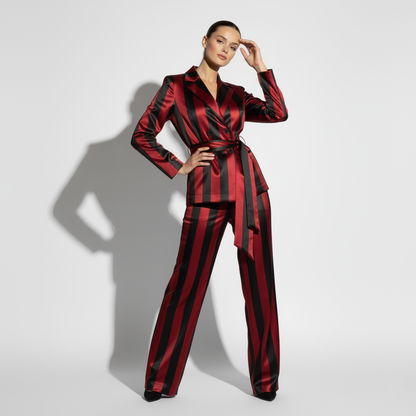 Woman wearing striped suit set, styled look - ARTSAY