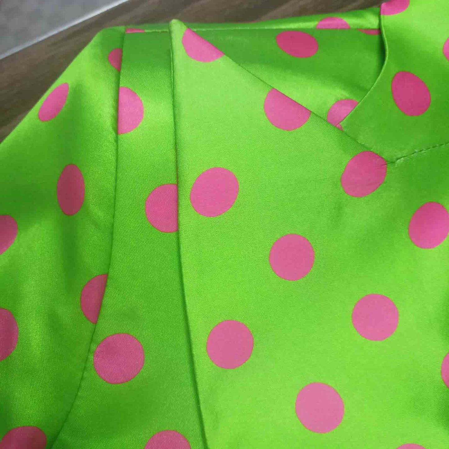 Green and Pink Polka Dot Satin Co-ord Set