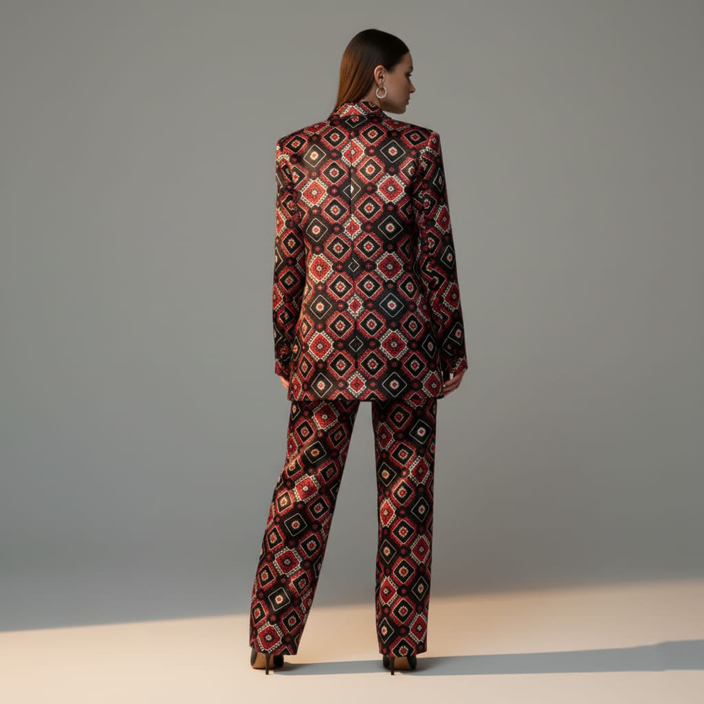 Geometric Brocade Silk Pantsuit