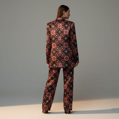 Geometric Brocade Silk Pantsuit