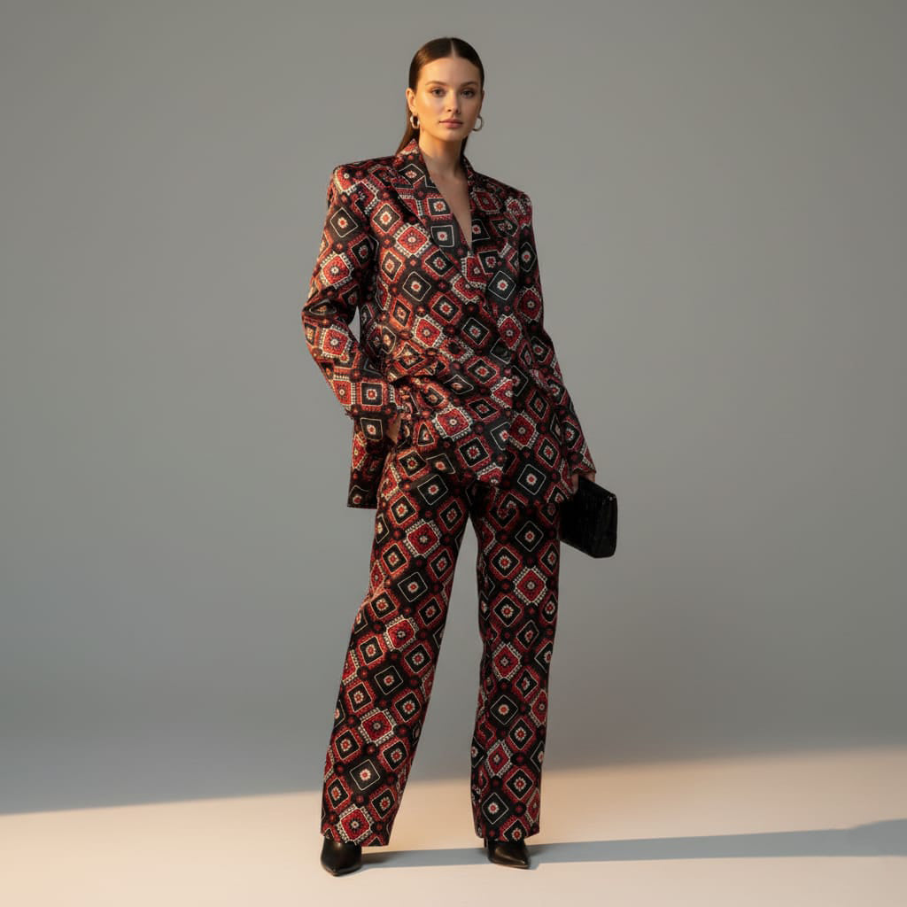 Geometric Brocade Silk Pantsuit